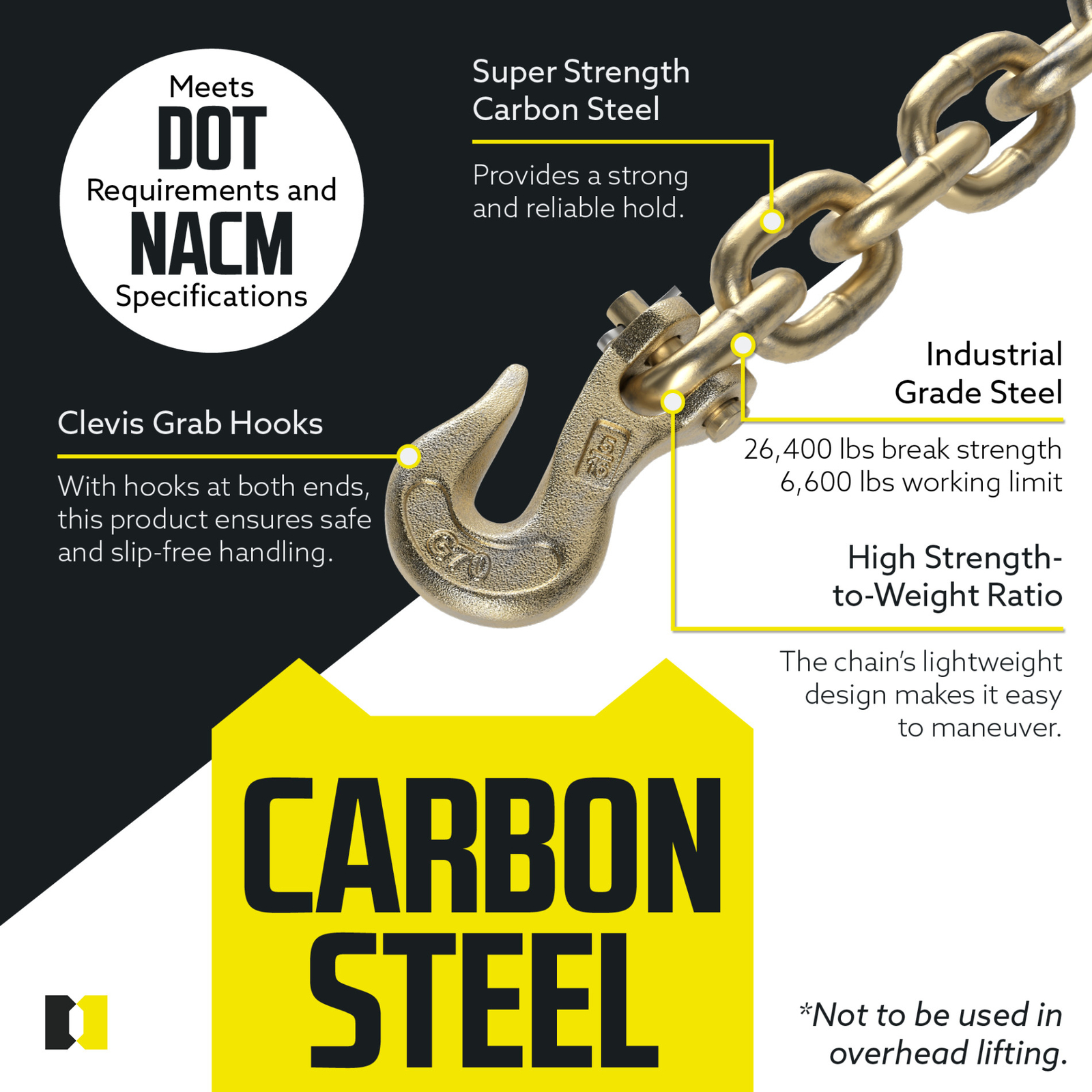 DC Cargo Grade 70 Transport Chain, 20′, 3/8″, 4-pack