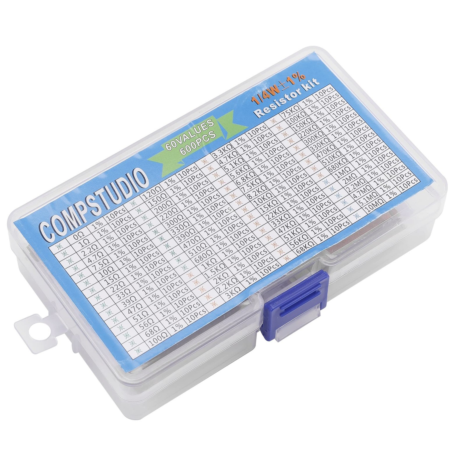 1/4W 1% 60 Values 600pcs Resistor Assortment Kit 1/4 Watt Metal Film Fixed Re…