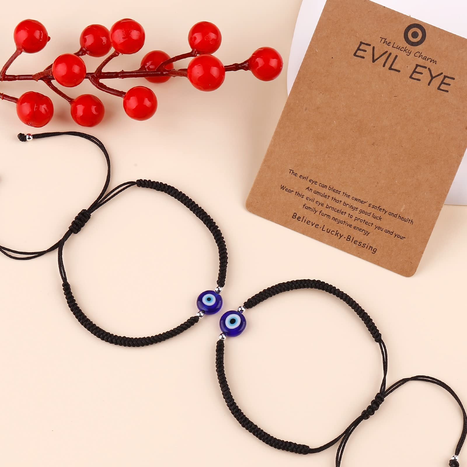 SUMMER LOVE Pack Of 2 Handmade String Red Evil Eye Bracelets Blue Evil Eye Je…