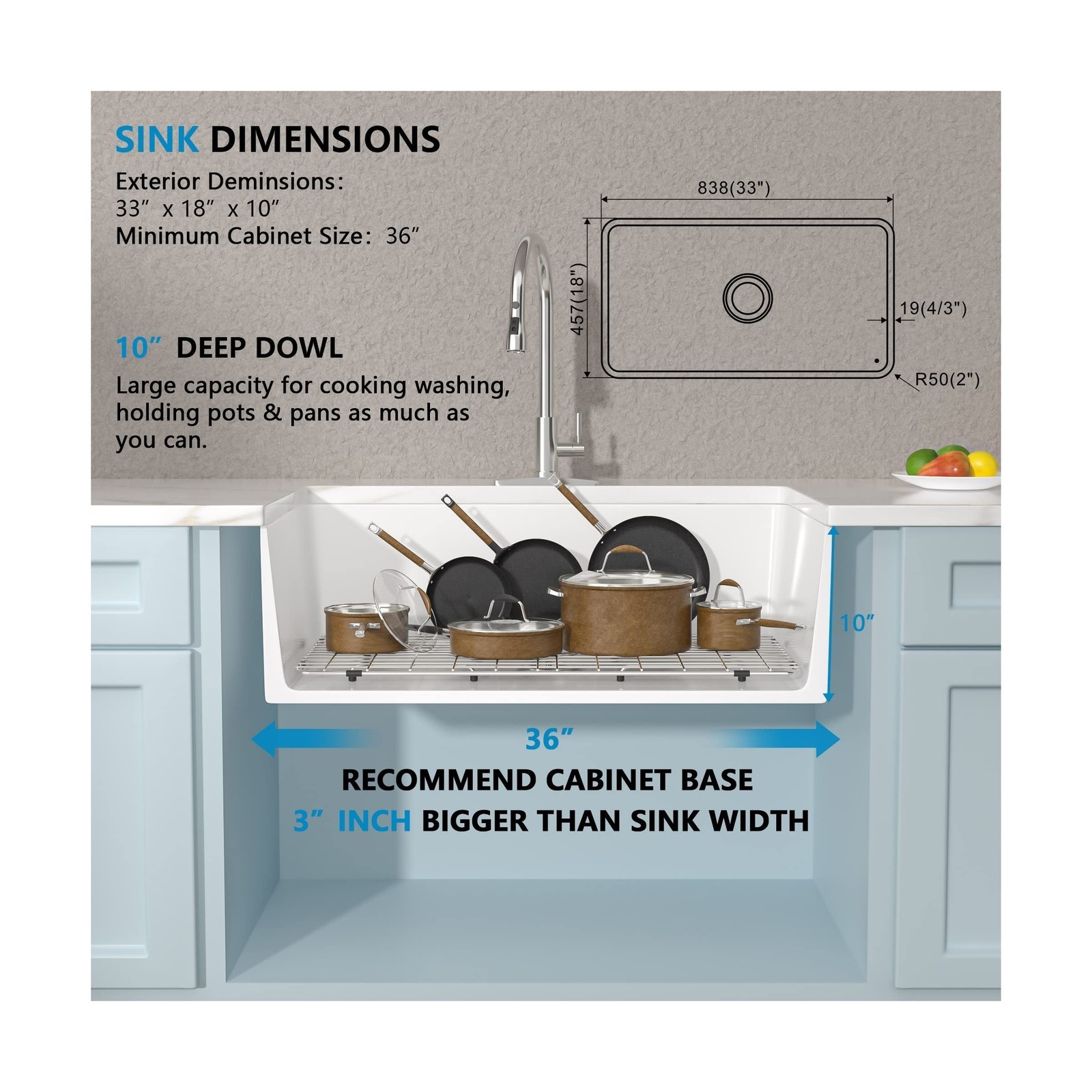 33 White Farm Sink – Fulorni 33″x18″ Farmhouse Kitchen Sink Reversible Apron …