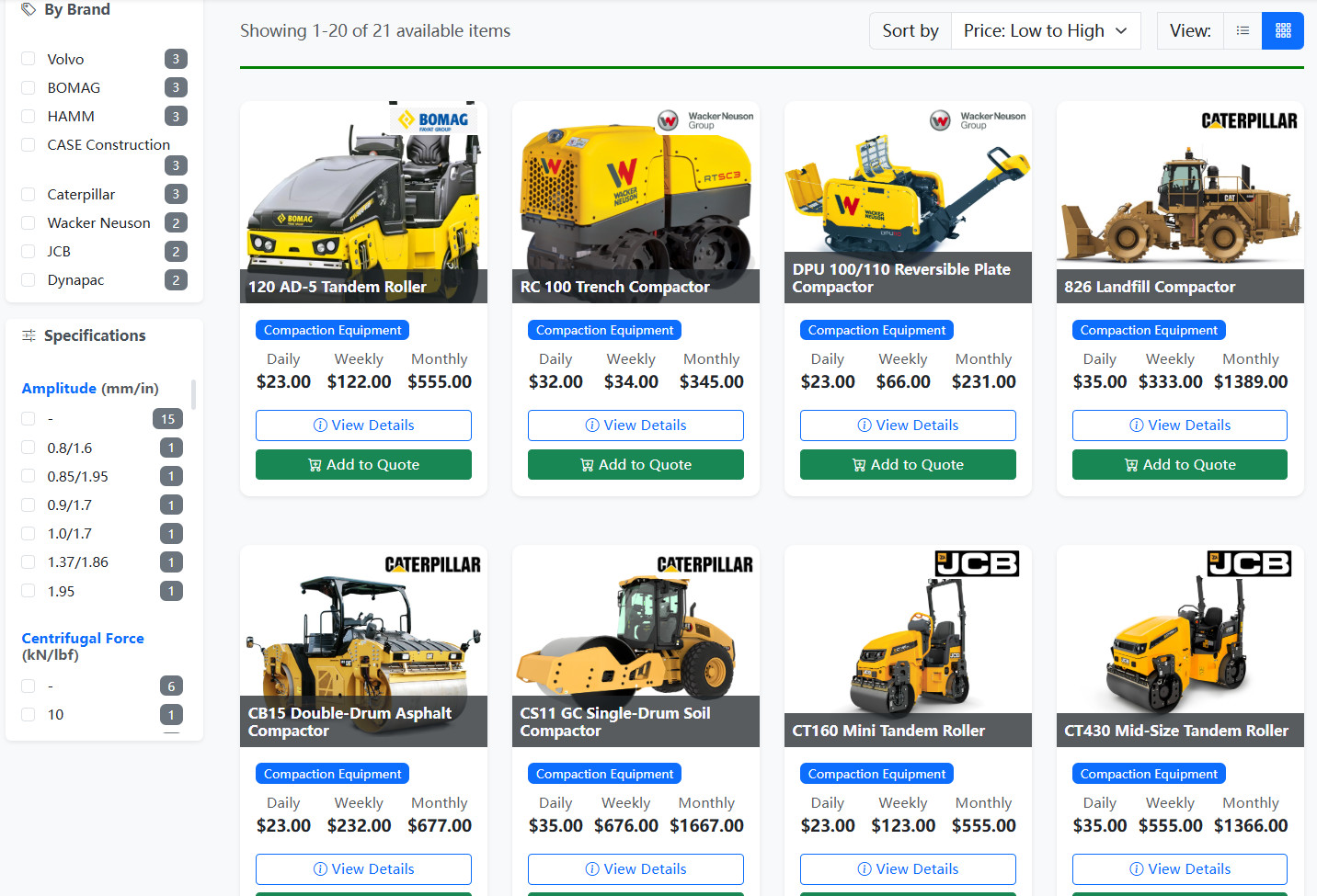 Construction Equipments rental Website