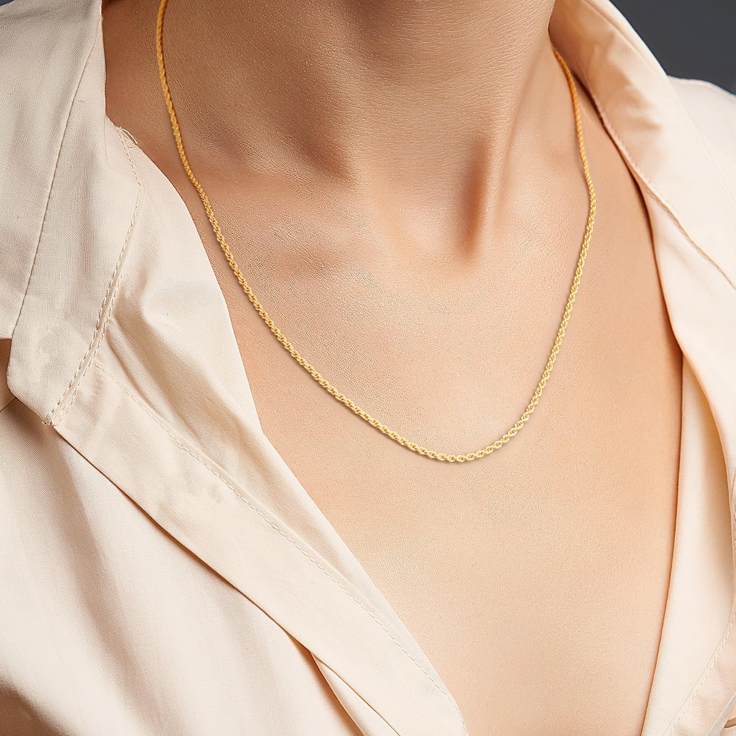 KROMPG Necklace 14k Gold Chain for Women 1.5mm&2mm Rope Gold Chain Necklace W…