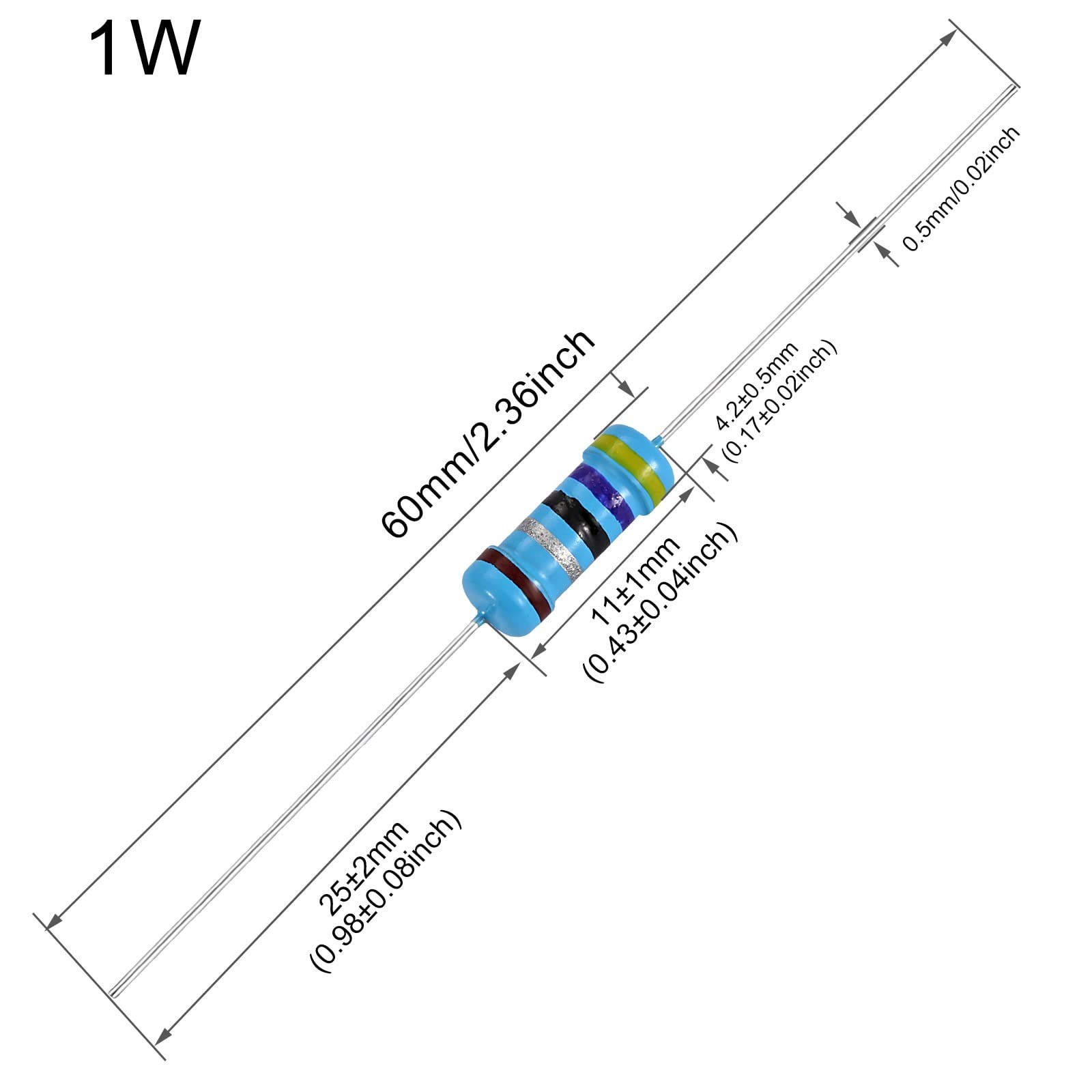 100pcs 2.2 ohm Resistor 1W, 1 Watt ±1% Tolerance Metal Film Fixed Resistor,
