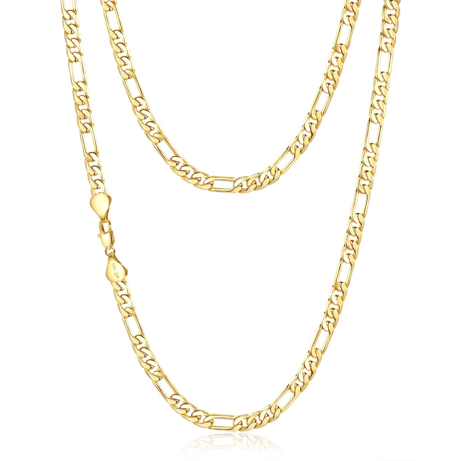 6mm Gold Figaro Link Chain Necklace for Men ＆ Women，14K Gold Chain