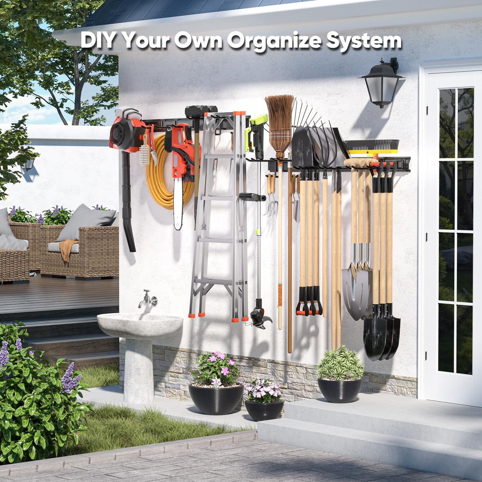 Garden Tool Organizer Wall Mount, 96 inches Tool Storage Rack with Adjustable…