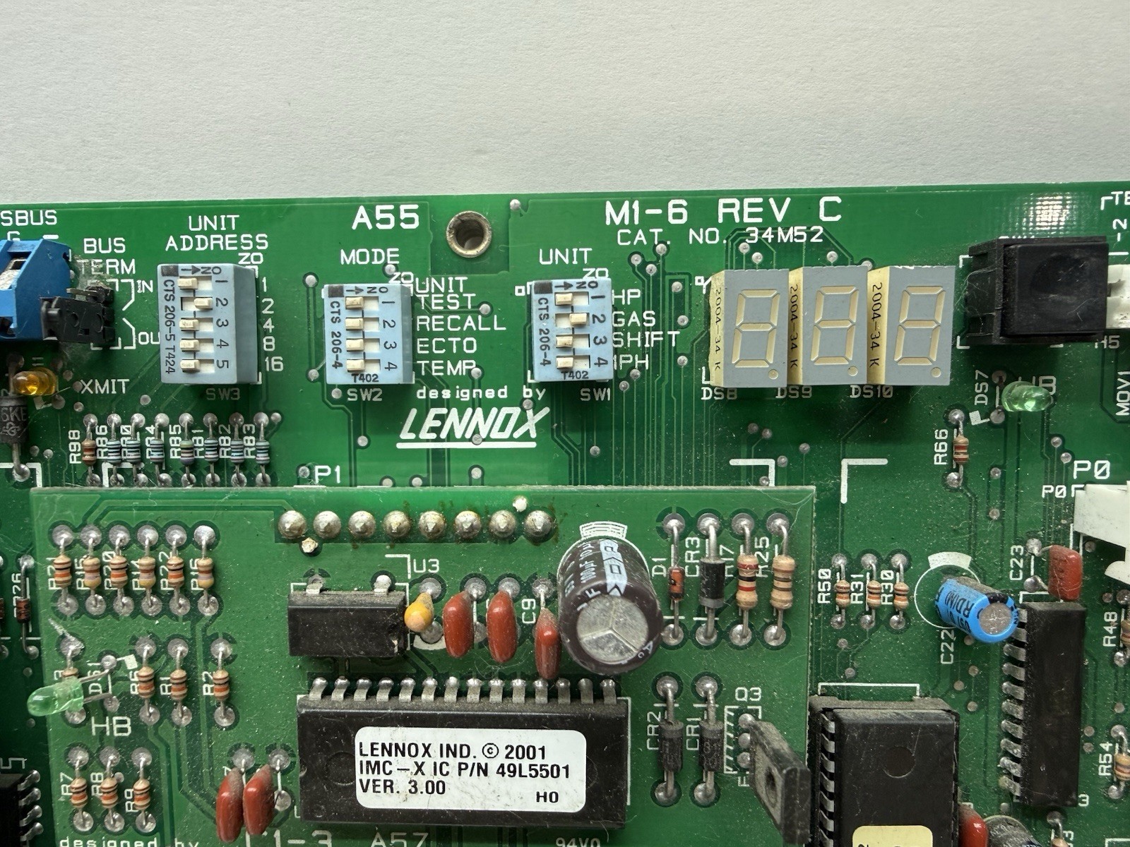 LENNOX CONTROL M1-6 REV C 34M52 CIRCUIT BOARD C1-3 AND EM1-1 49L5501,49L5670