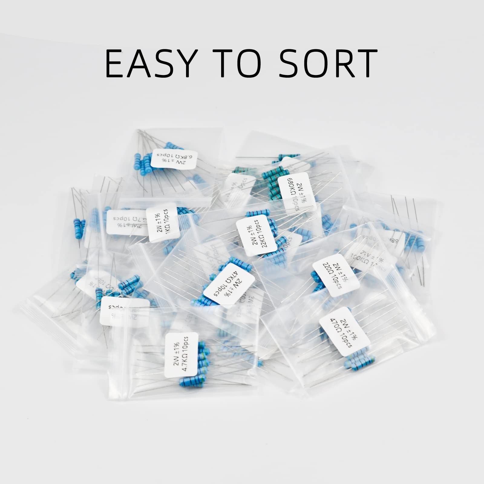 2W 250pcs 25 Value 0.68R-1MR Ω Ohm ±1% Tolerance 0.01 Metal Film Resis