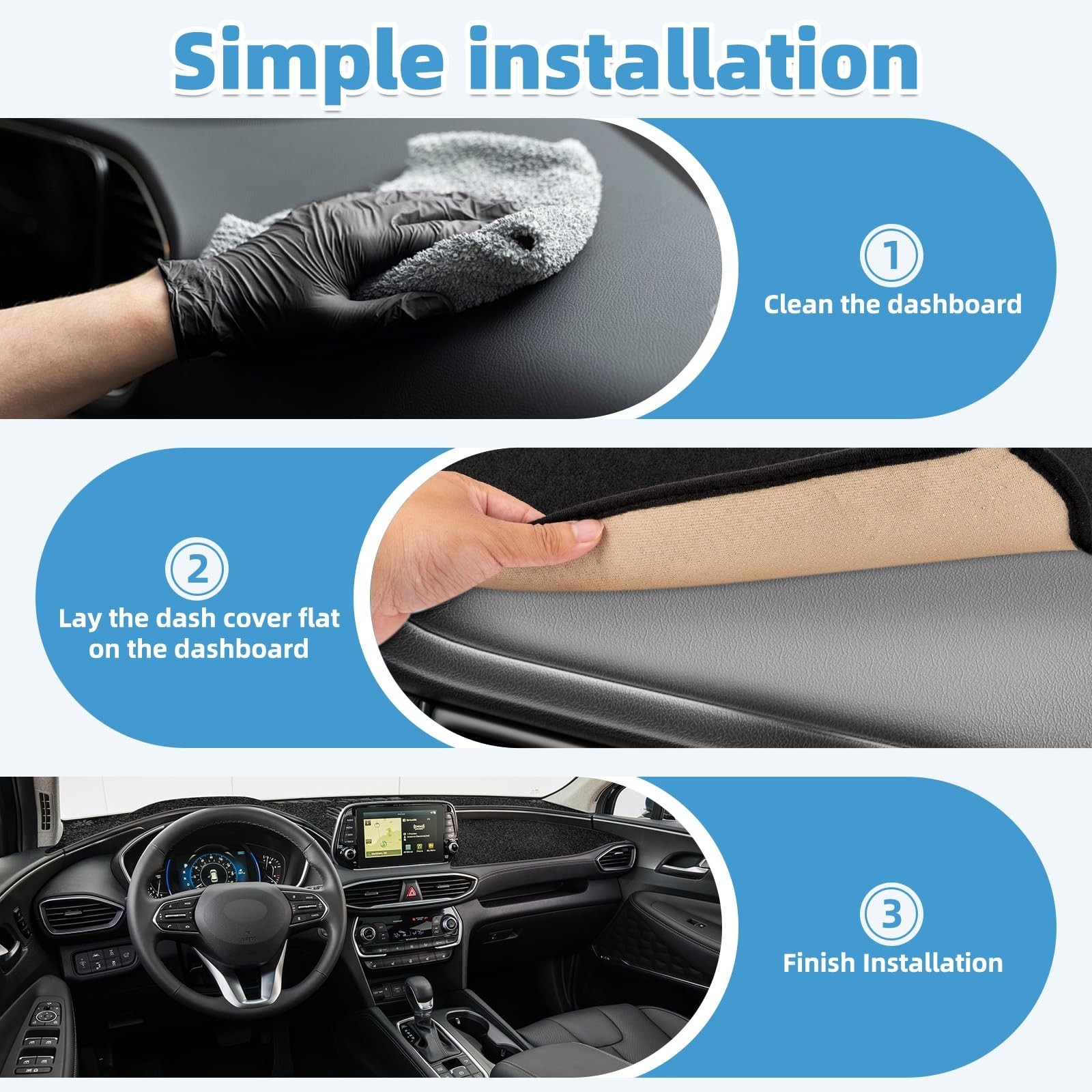 Dash Cover Mat Compatible with Hyundai Santa Fe 2019-2023 Non-Slip Dashboard …