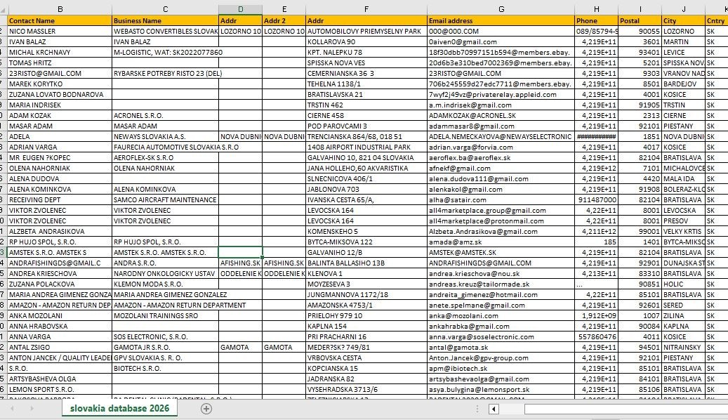 100k SLOVAKIA Email Database list 2026 | Contact Leads (Excel file)