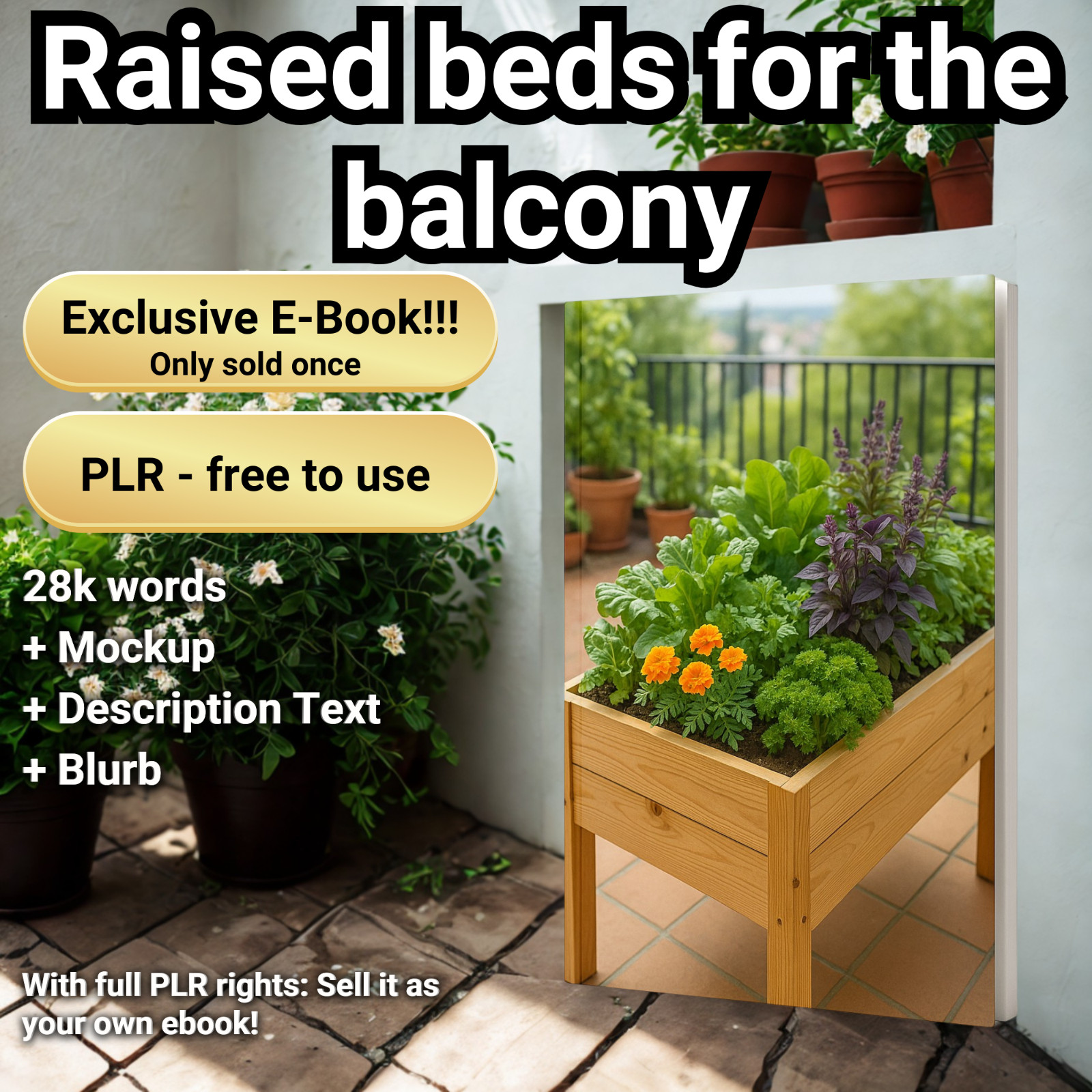 Raised beds for the balcony 28k words Exclusive PLR e-book – sold only once