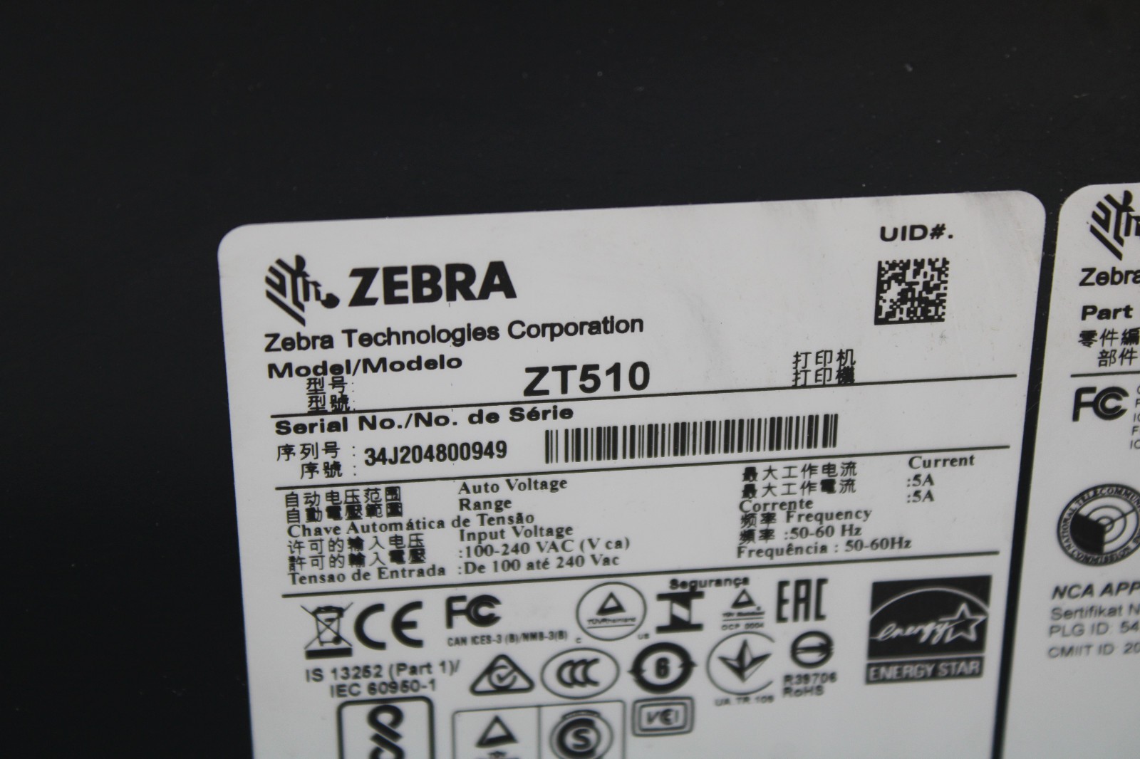Zebra ZT510 203DPI Ethernet USB Thermal Transfer Label Printer ZT51042-T01A000Z