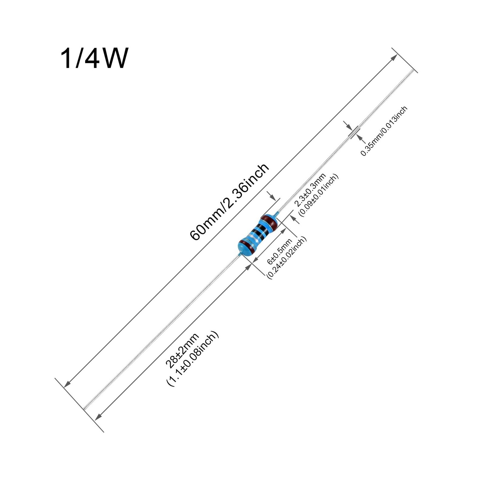 100pcs 4.7K ohm Resistor 1/4w (0.25 Watt) ±1% Tolerance Metal Film Fixed Re
