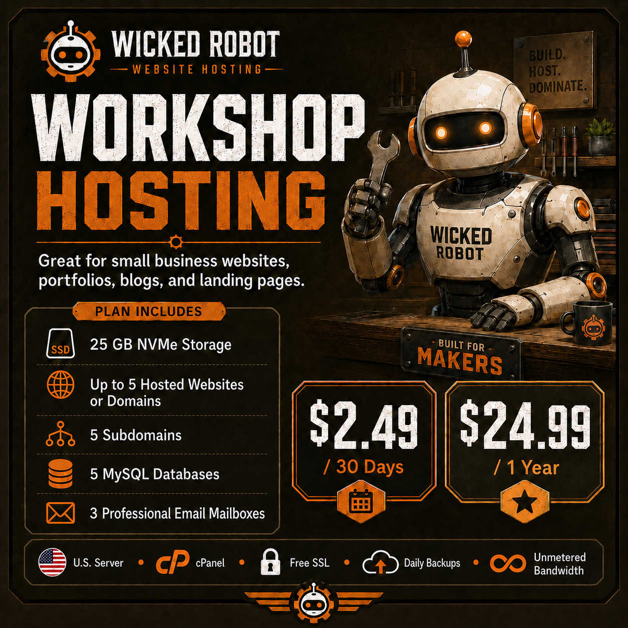 US Sever | cPanel Web Hosting | CloudLinux | 25GB-100GB NVMe | SSL + Backups