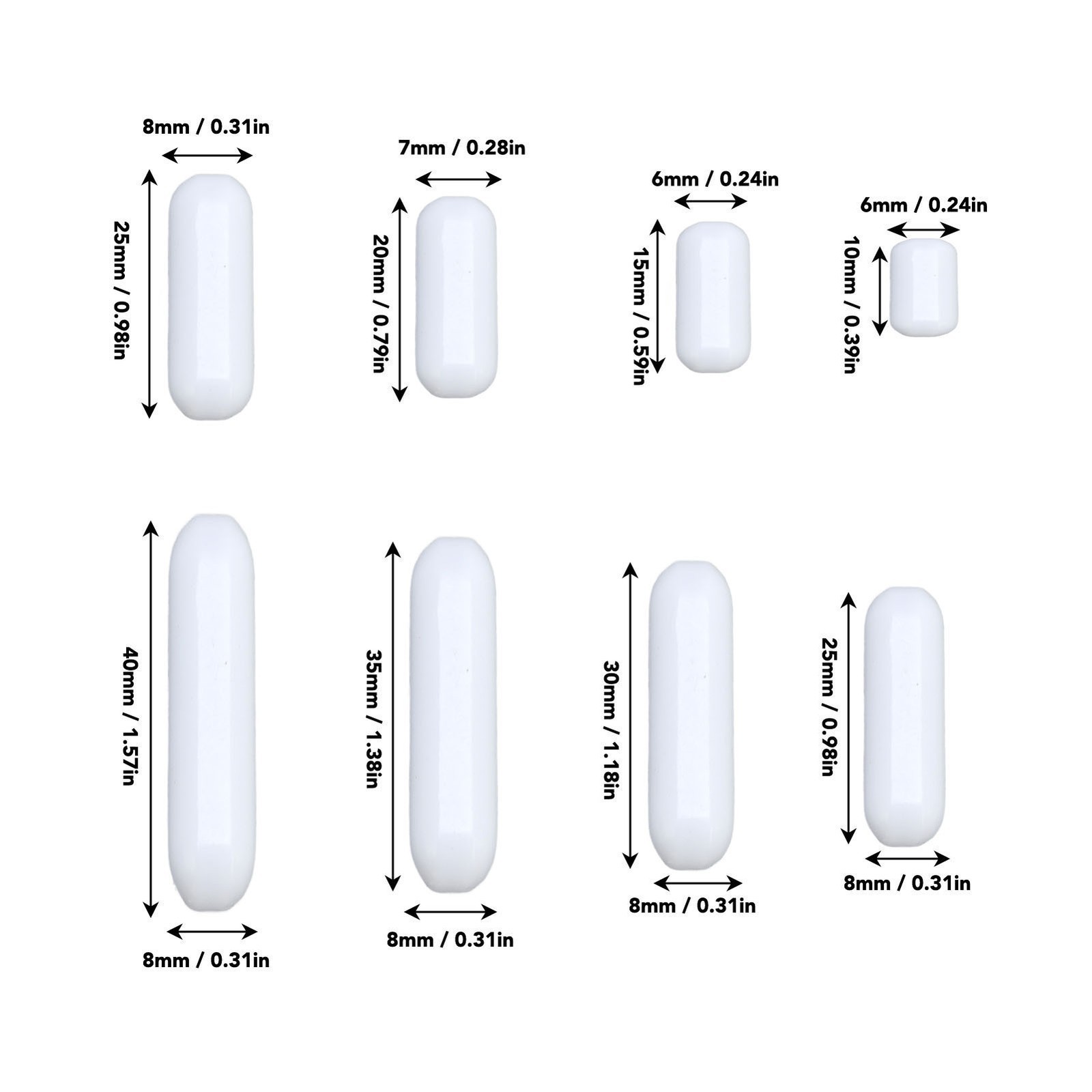 8Pcs Magnetic Stir Bar Set PTFE Stirring Rod Mixing Bars for Laboratory Stirrer