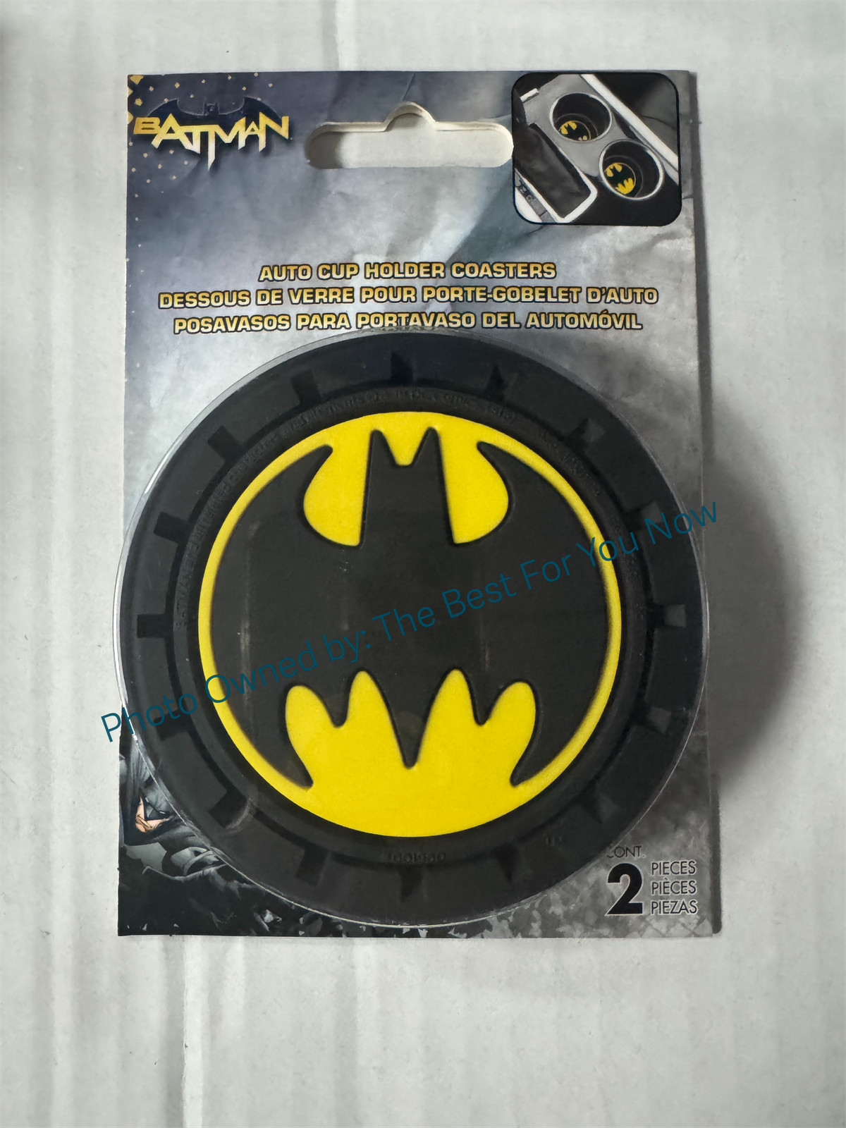 Two Travel BATMAN Yellow Logo Cup Holder Coasters for Car, Truk, and SUV