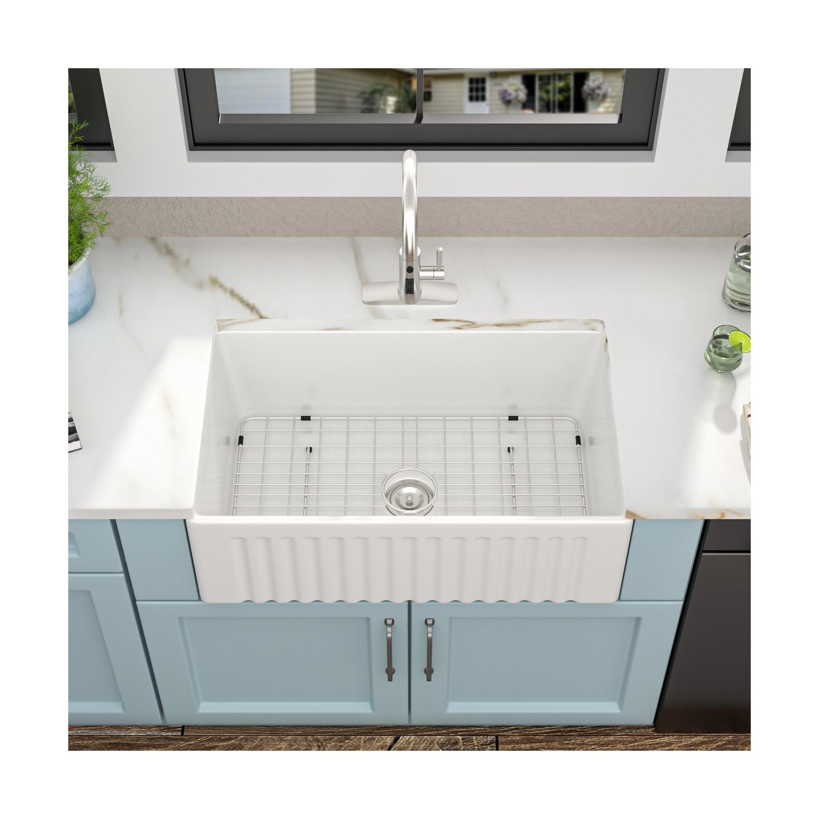 33 White Farm Sink – Fulorni 33″x18″ Farmhouse Kitchen Sink Reversible Apron …