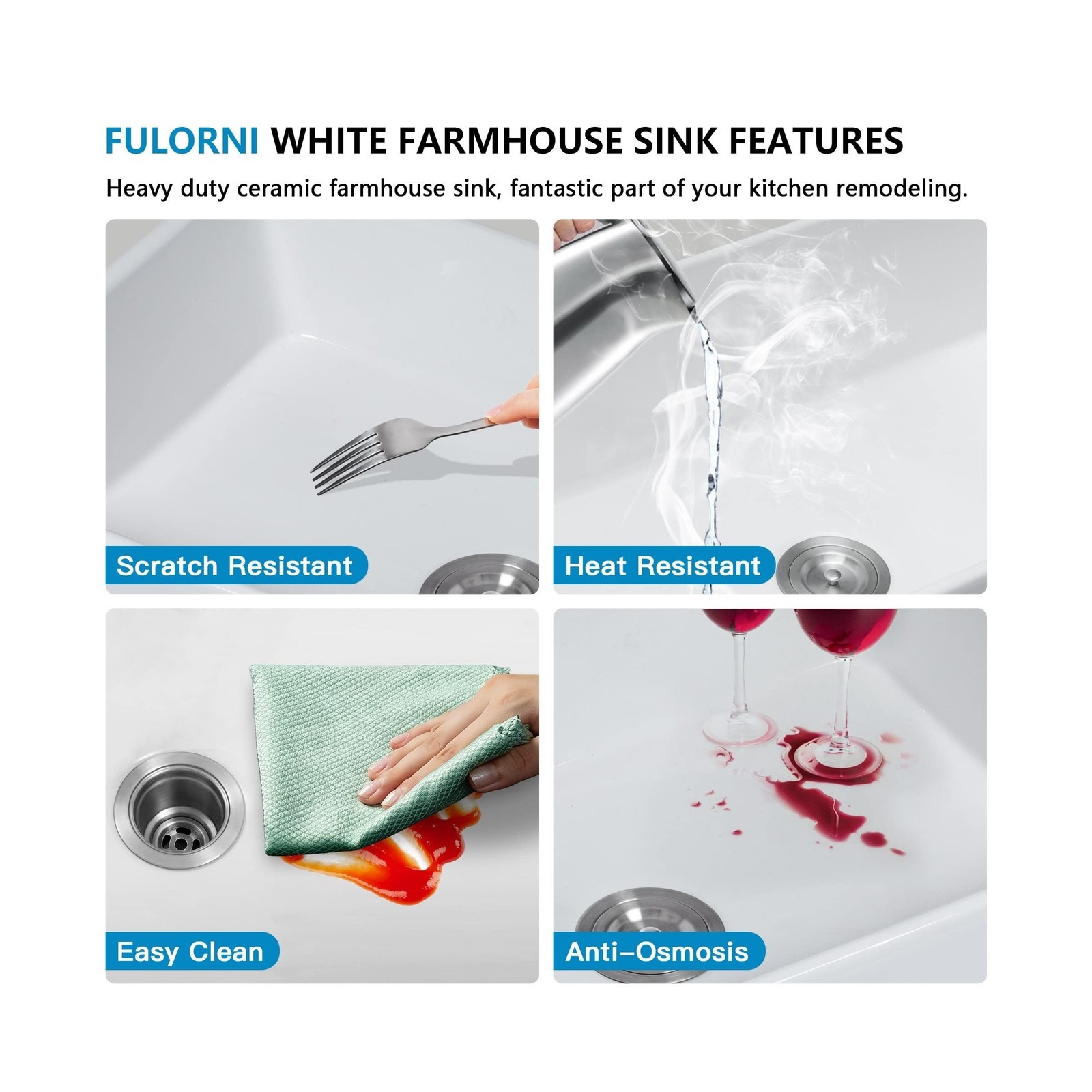 33 White Farm Sink – Fulorni 33″x18″ Farmhouse Kitchen Sink Reversible Apron …
