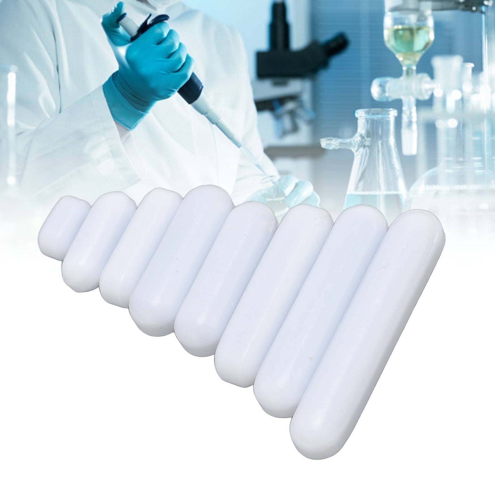 8Pcs Magnetic Stir Bar Set PTFE Stirring Rod Mixing Bars for Laboratory Stirrer