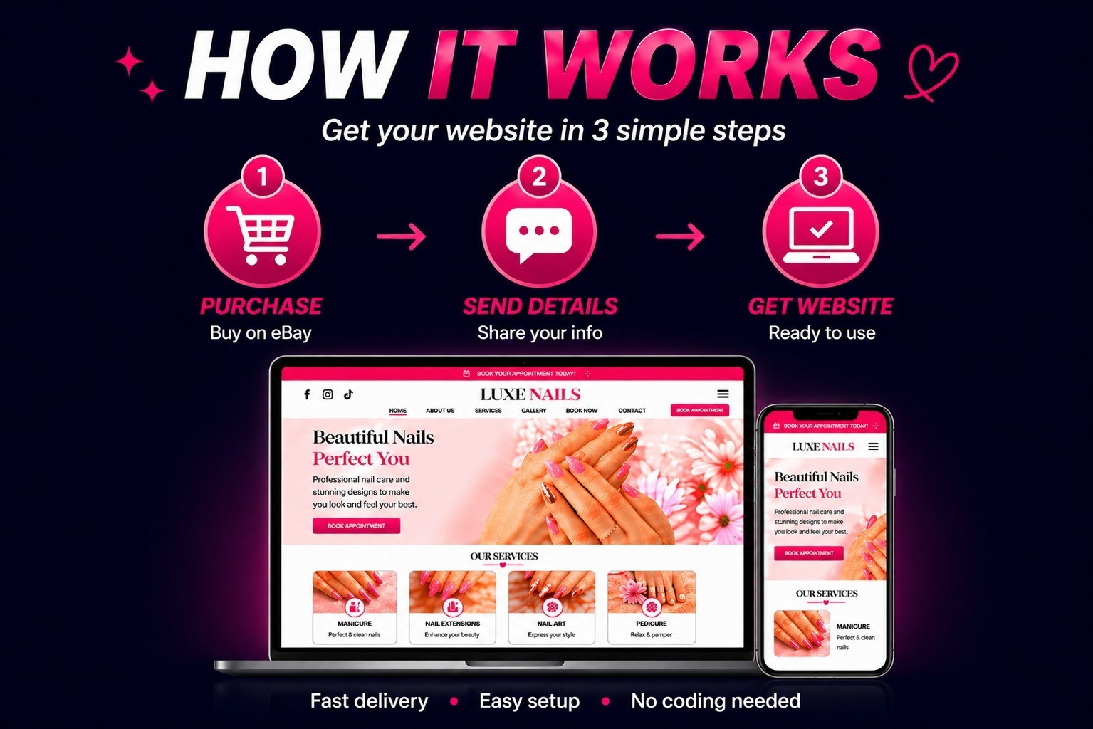 Website for Sale Beauty Salon Nail Website Ready Made Editable Design