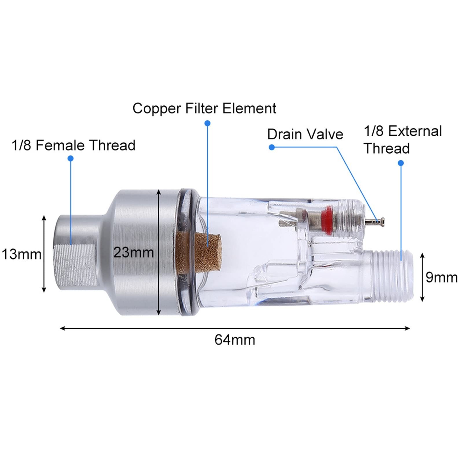 Culnflun Airbrush Inline Air Filter, Mini Water Trap 1/8″ Bsp Threads Water O…