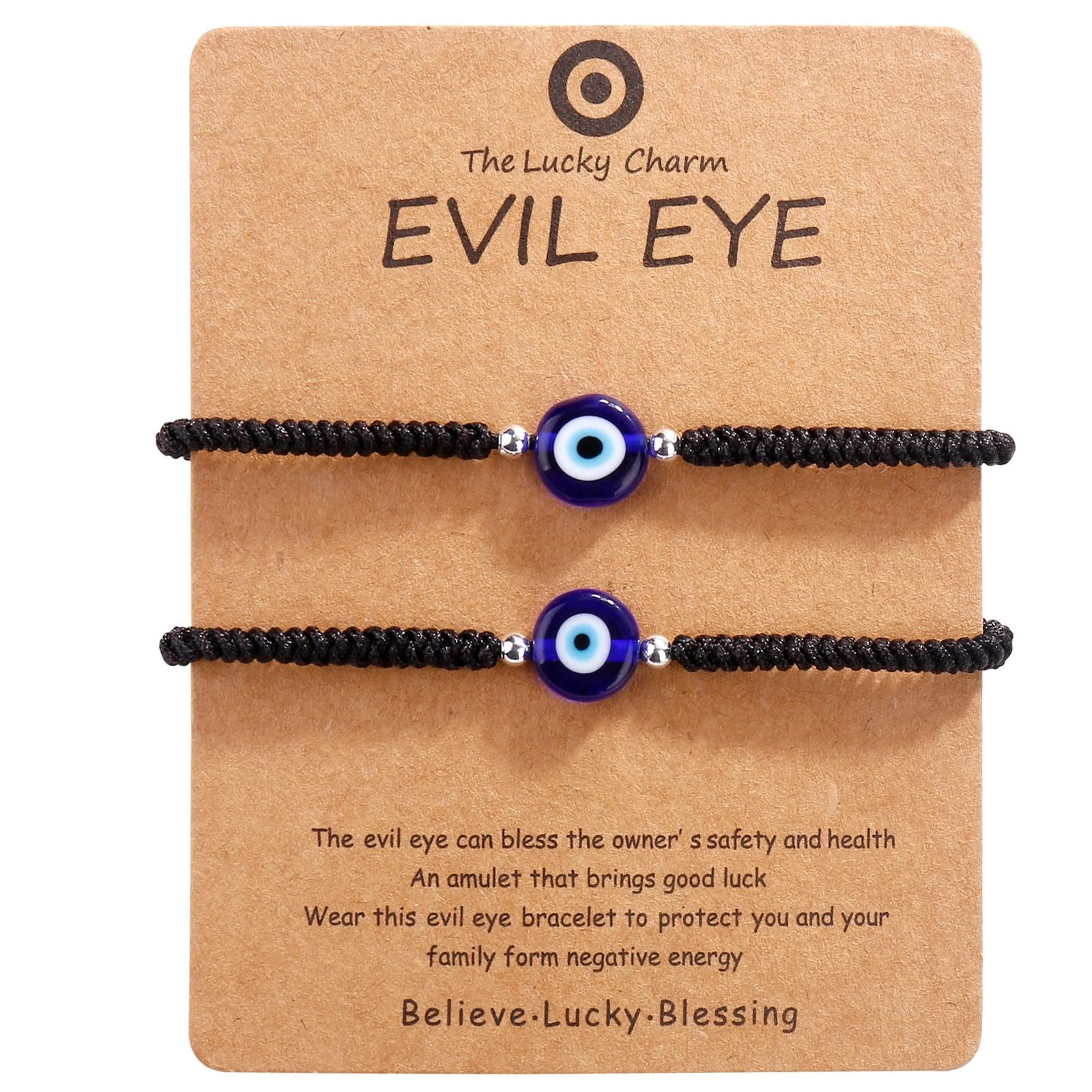 SUMMER LOVE Pack Of 2 Handmade String Red Evil Eye Bracelets Blue Evil Eye Je…