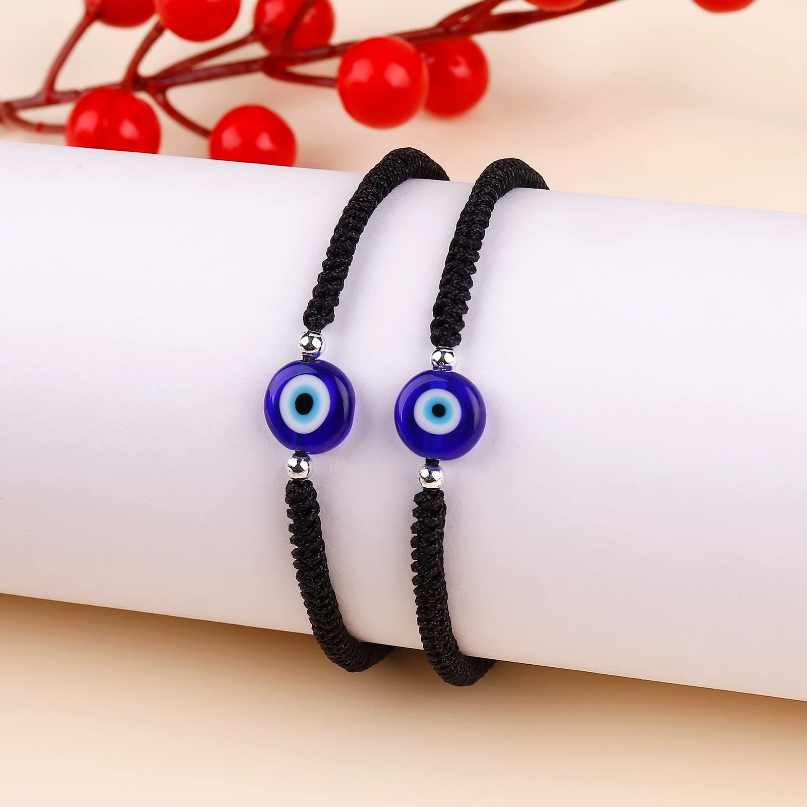 SUMMER LOVE Pack Of 2 Handmade String Red Evil Eye Bracelets Blue Evil Eye Je…