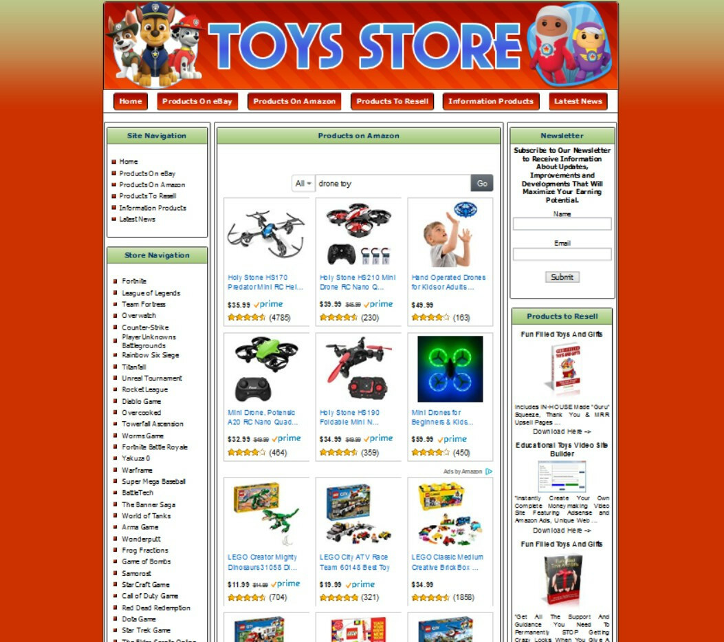 TOYS STORE Affiliate Website. Amazon+Google Adsense+Youtube+Automated News