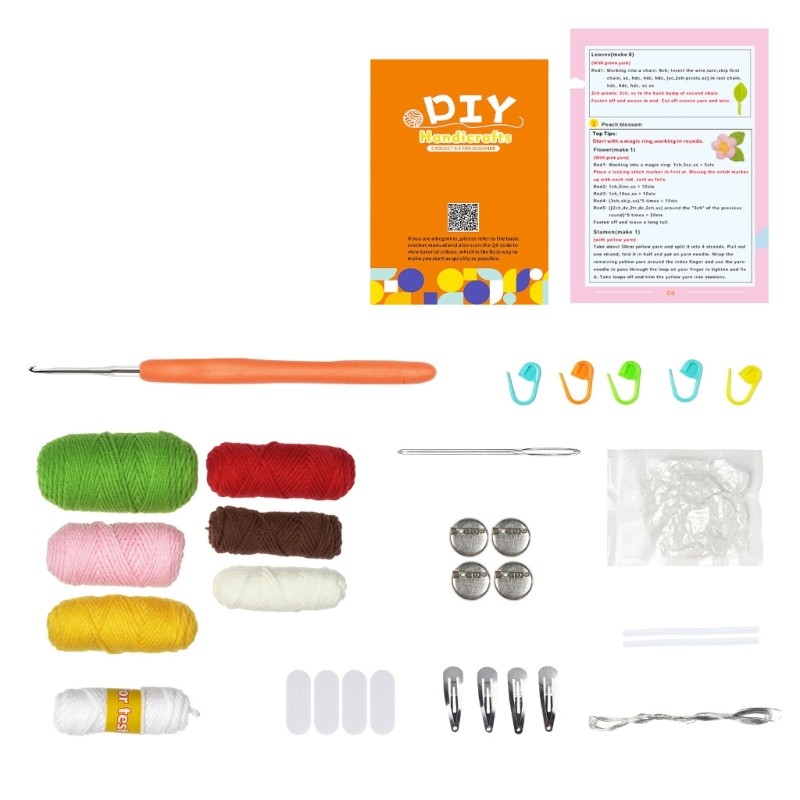 Crochet Flower Brooch Kits Beginners DIY Crochet Starter Kits with Yarn Crochet