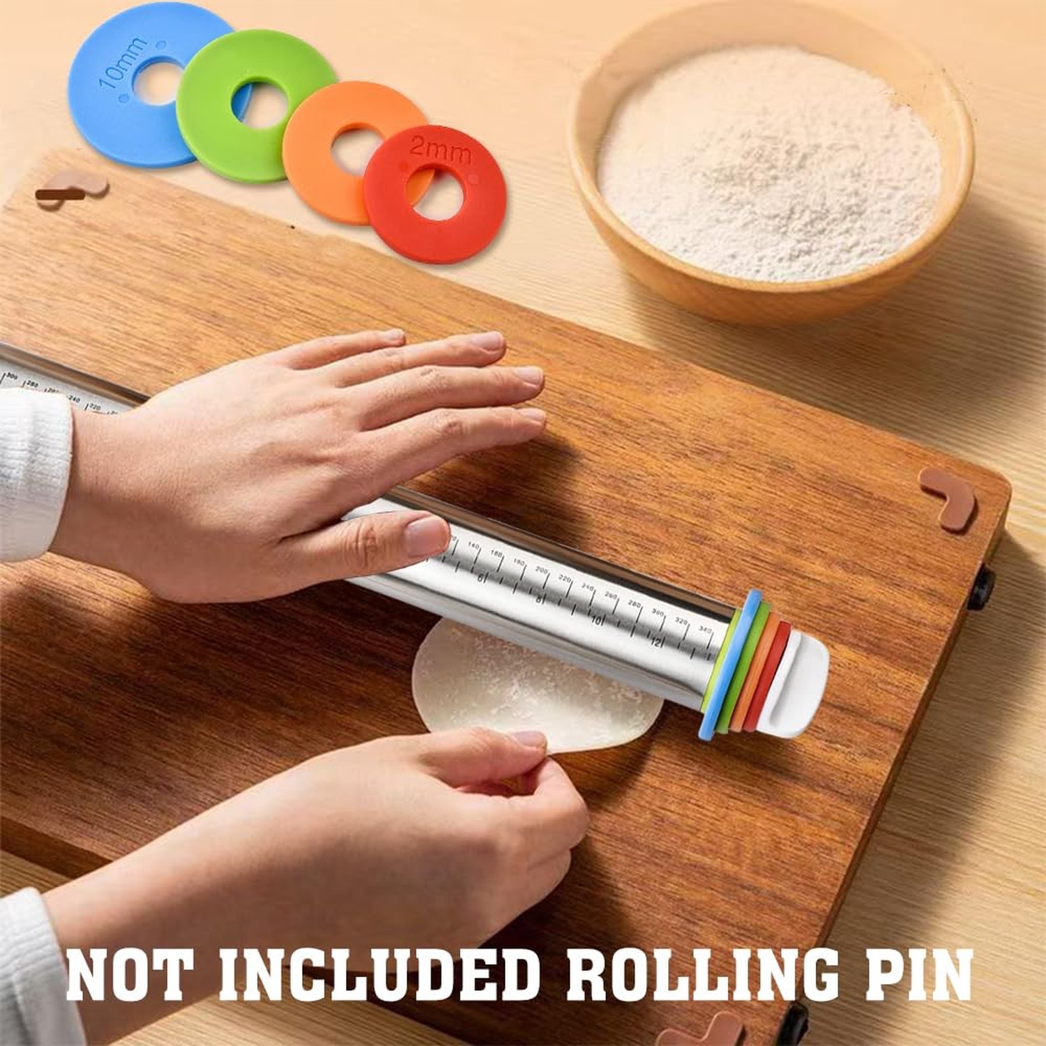 8 pcs Rolling Pin Guide Ring Spacer Bands Set – (2/3/6/10mm), Suitable as Rol…
