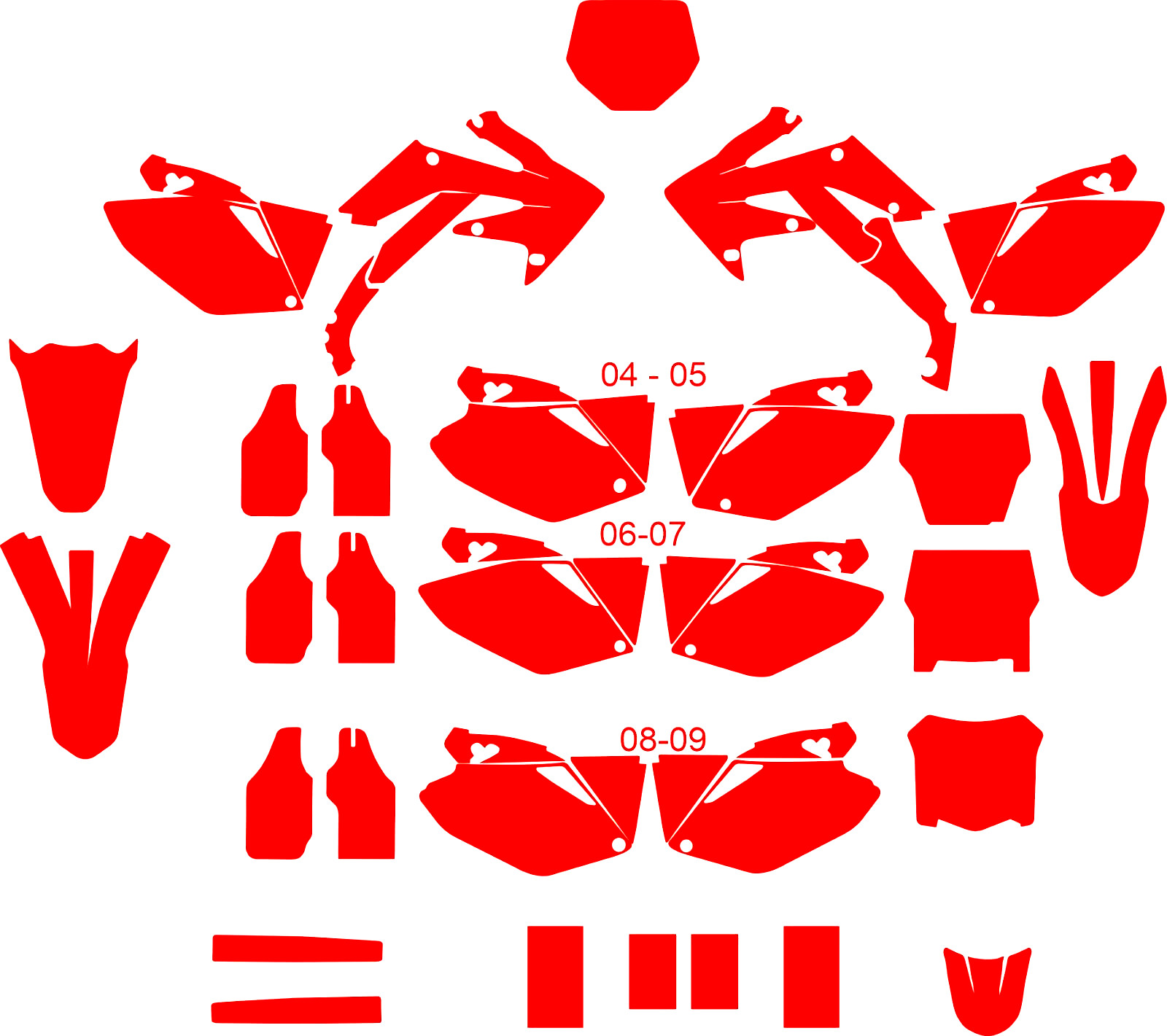 PLANTILLA VECTOR HONDA CRF 250 R 2004 a 2009 Vector template a escala 1:1