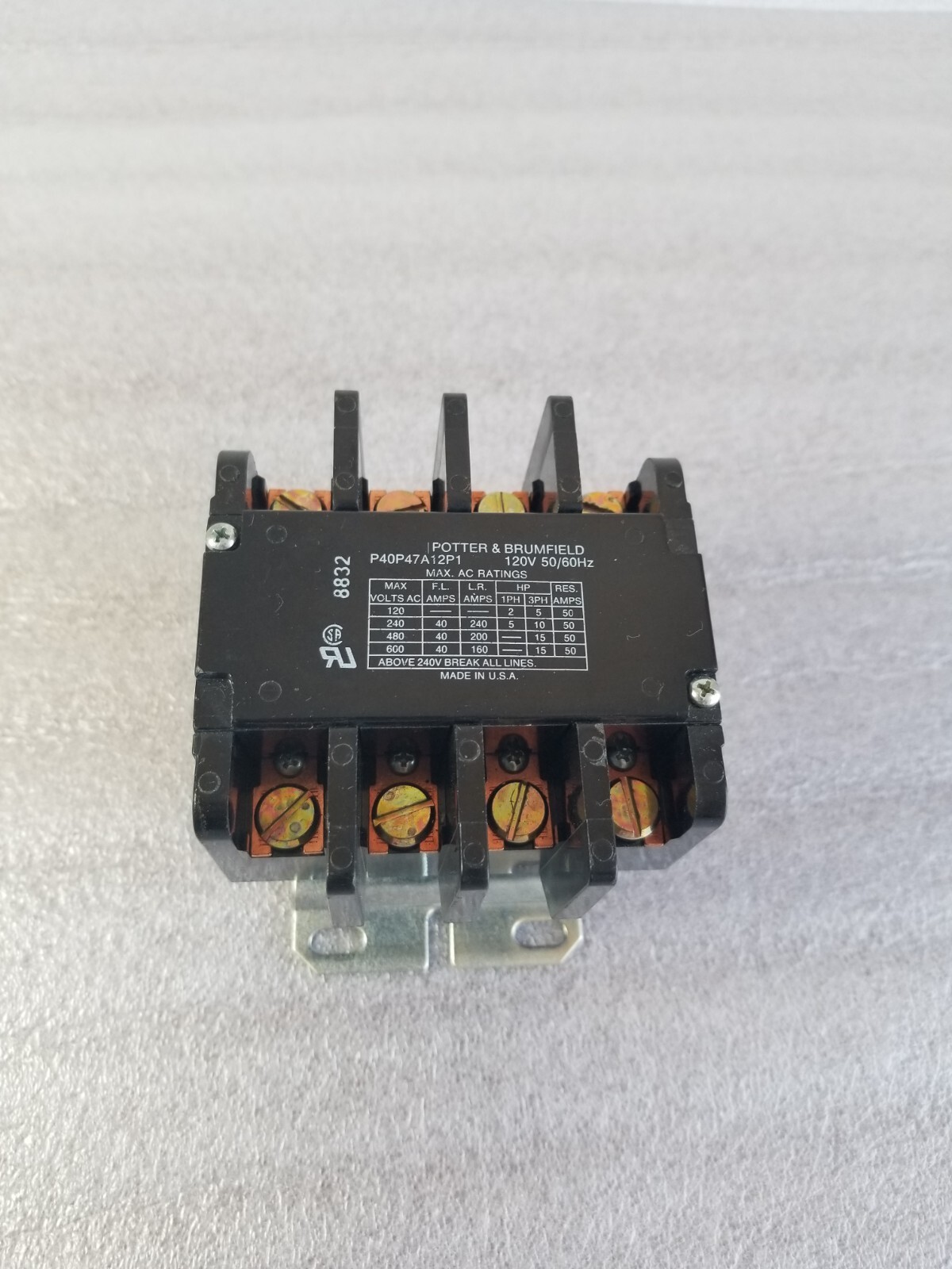 Potter & Brumfield P40P47A12P1-120 Contactor, 120V, 50/60 Hz, Made-In-The-USA