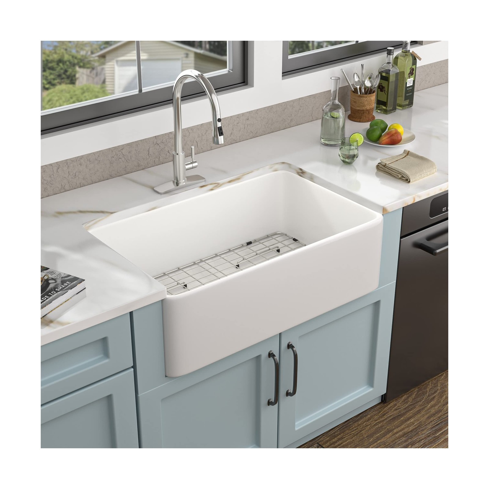 33 White Farm Sink – Fulorni 33″x18″ Farmhouse Kitchen Sink Reversible Apron …