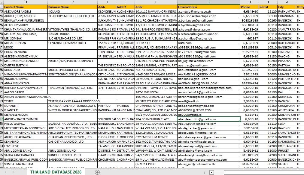 100k THAILAND Email Database list 2026 | Contact Leads (Excel file)