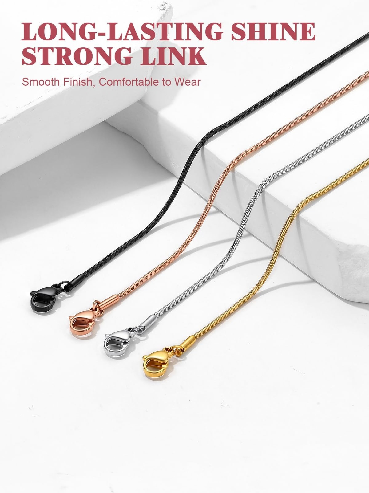 FOCALOOK Snake Chain Necklace Silver 14K Gold Plated Delicate 1mm 1.2mm 1.5mm…