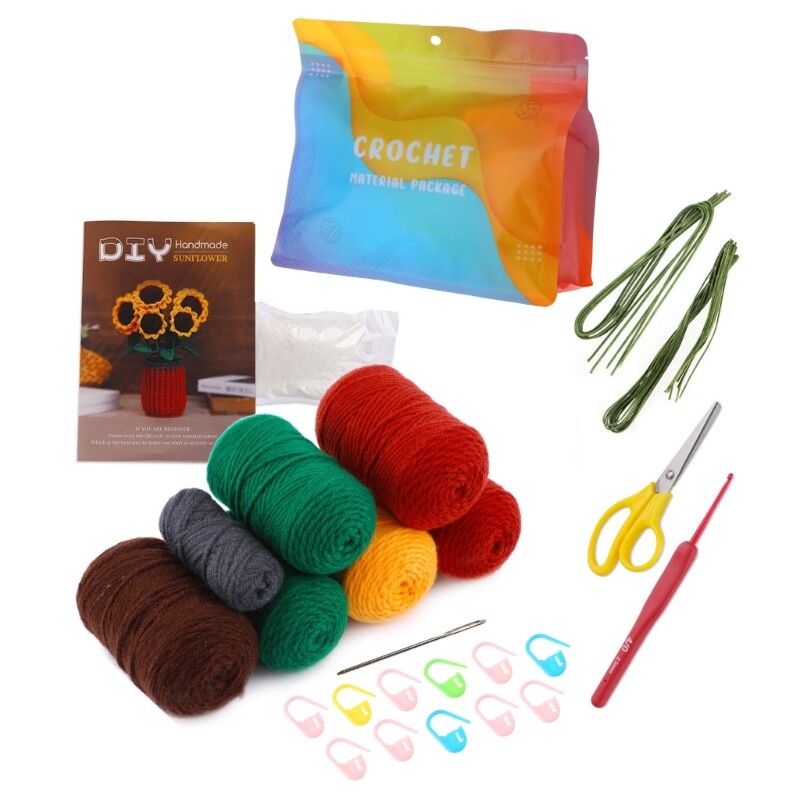 Crochet Flower Kits, with Yarn, Crochet Hooks, Needle for DIY Crochet Craft