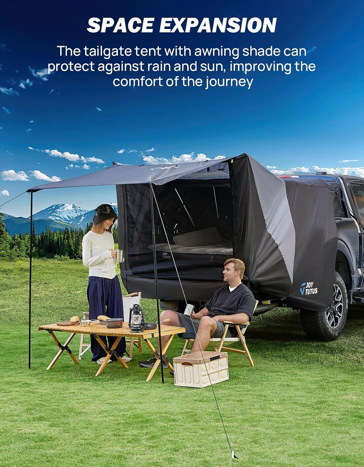 Truck Bed Tent with Awning Full-Size Soft Topper JOYTUTUS