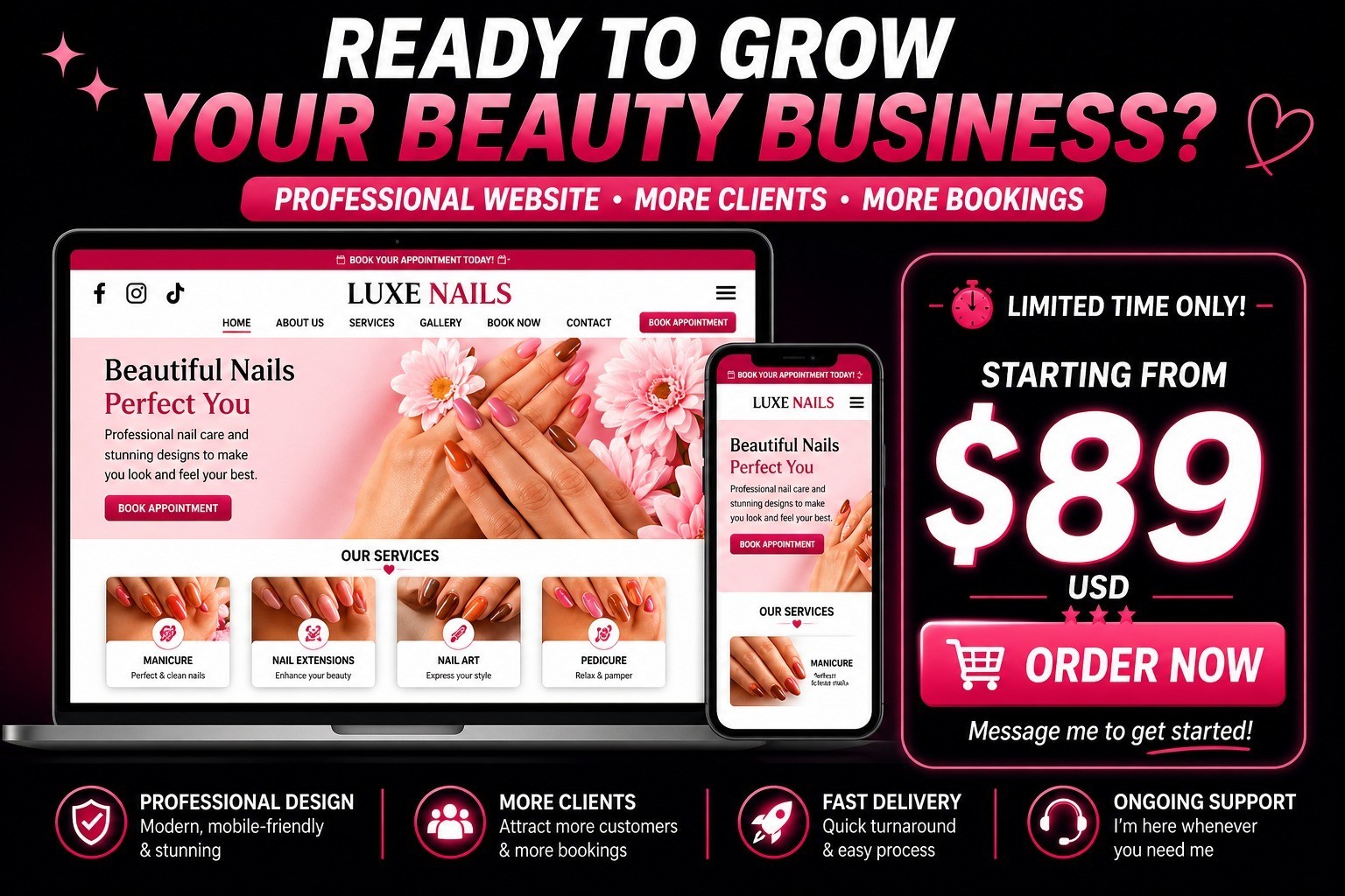 Website for Sale Beauty Salon Nail Website Ready Made Editable Design
