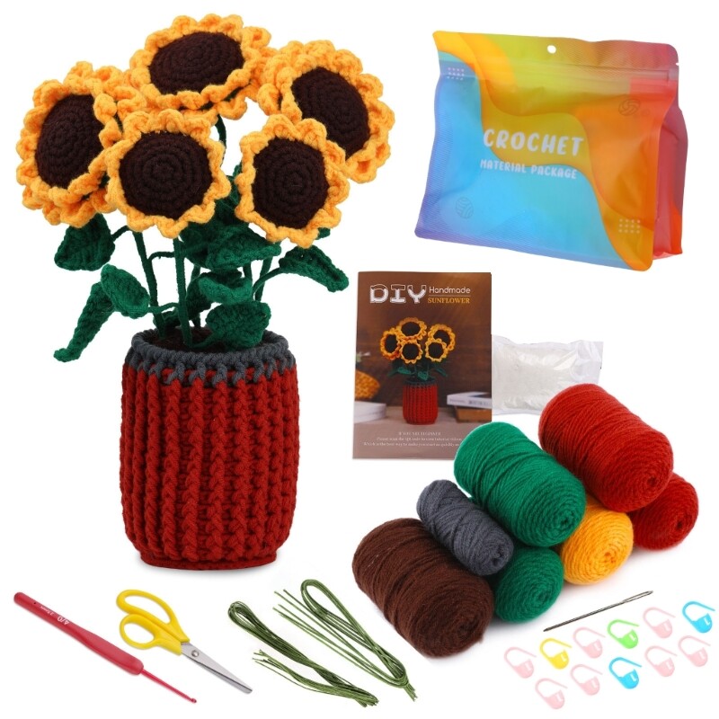 Crochet Flower Kits for Beginners DIY Crochet Starter Kits with Yarn, Hooks