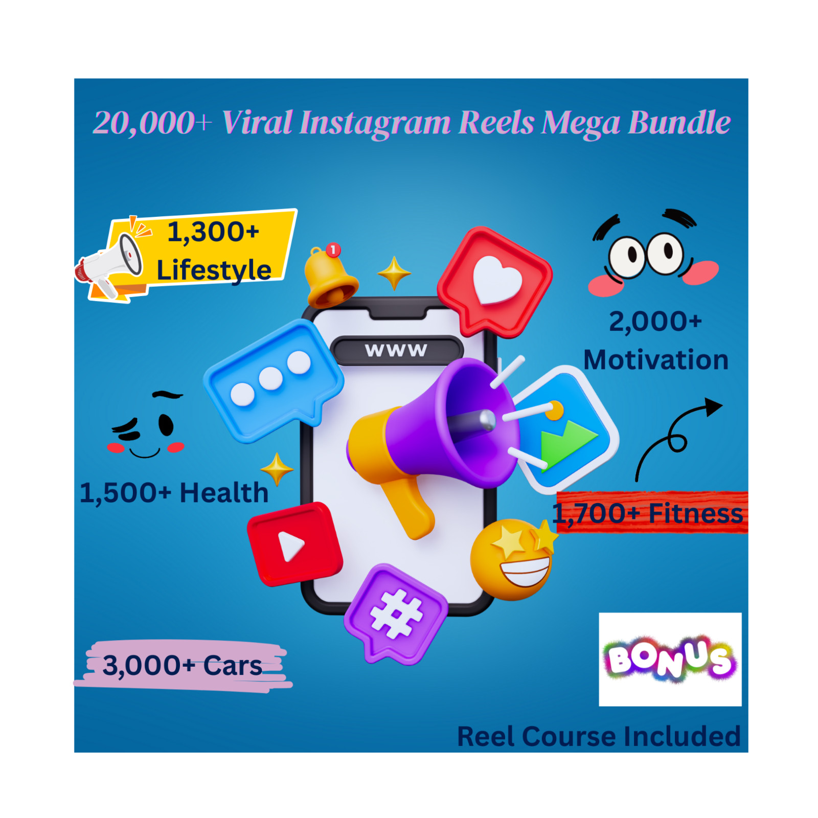 20,000+ Instagram Reels 2025 MRR, Reels Mastery Course, Hashtags, Canva, Booklet