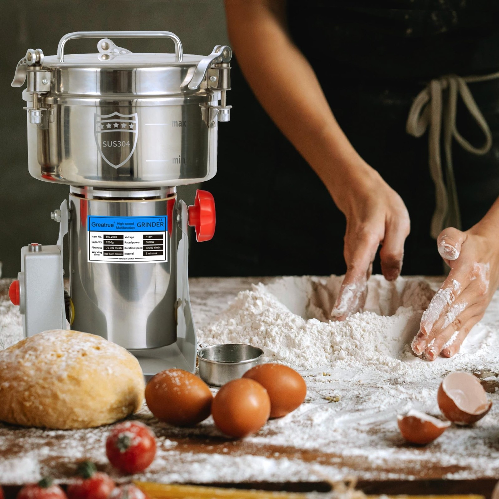 Grain Mill Grinder Electric (750g Swing Type+304 Stainless Steel)
