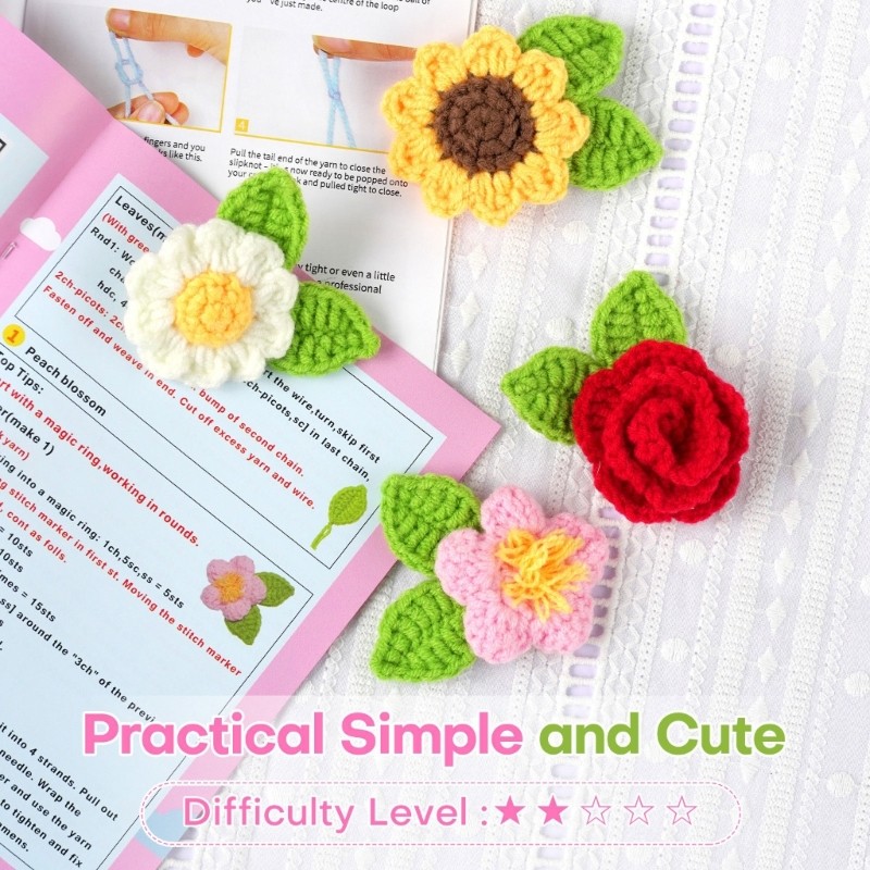 Crochet Flower Brooch Kits Beginners DIY Crochet Starter Kits with Yarn Crochet