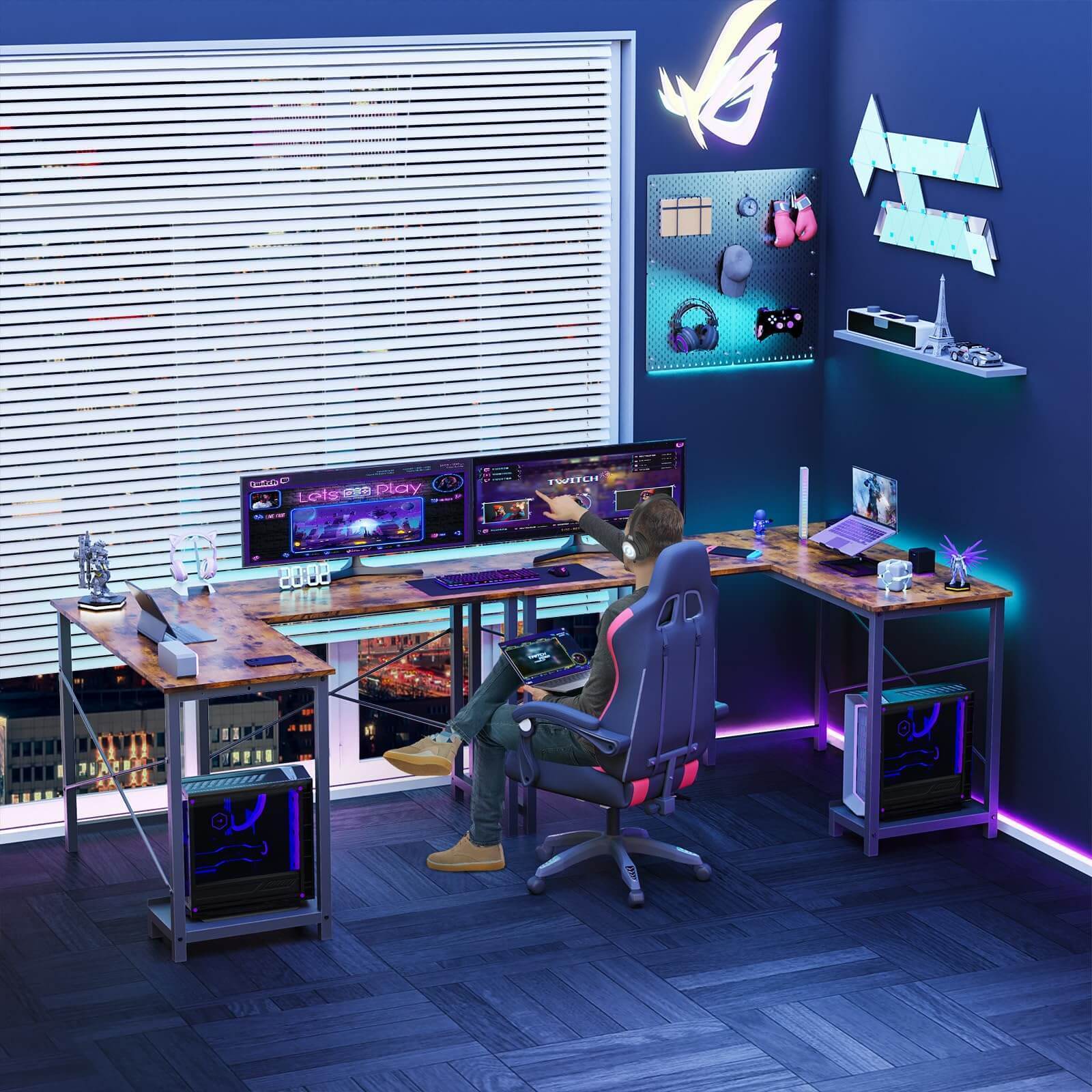 L Shaped Gaming Desk,Brown = Free Shipping