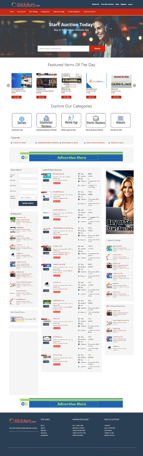 Digital Auction Marketplace- Buy Selling Domains / Websites / App through Auctio