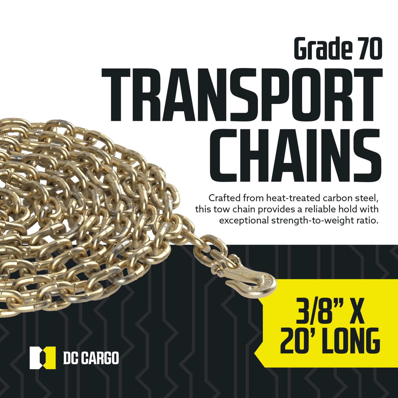 DC Cargo Grade 70 Transport Chain, 20′, 3/8″, 2-pack
