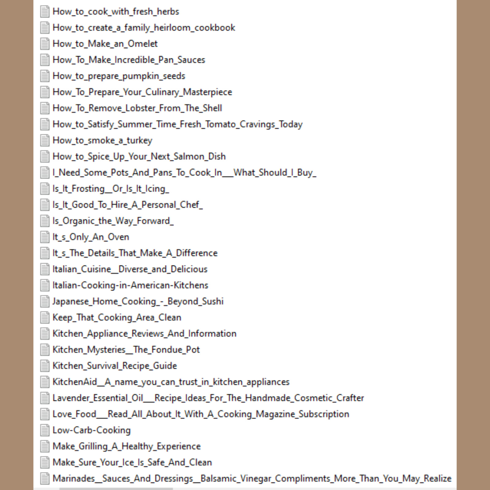 250 PLR articles on cooking (EN)