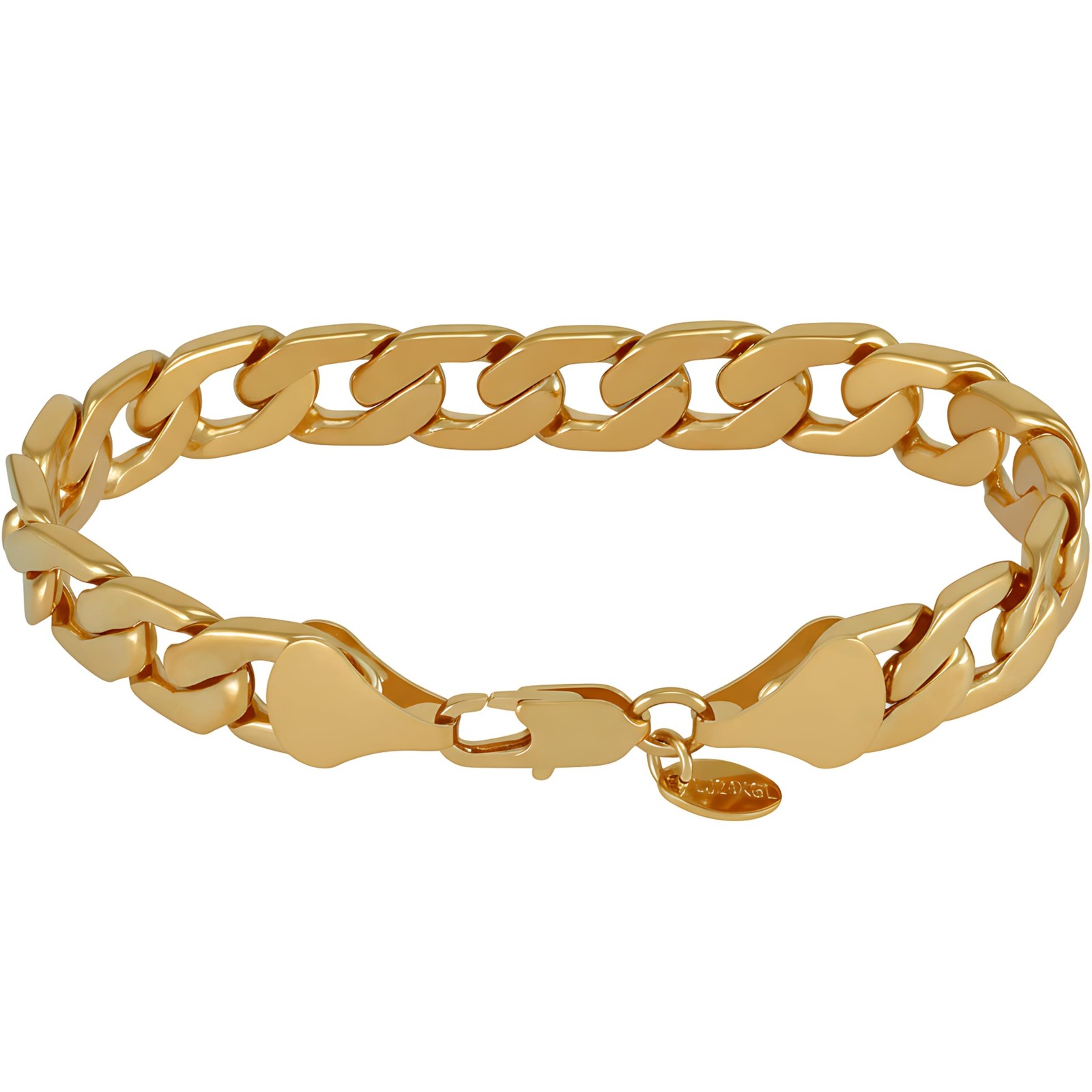 LIFETIME JEWELRY 11.5mm Flat Cuban Link Chain Bracelet for Men & Women 24k Go…