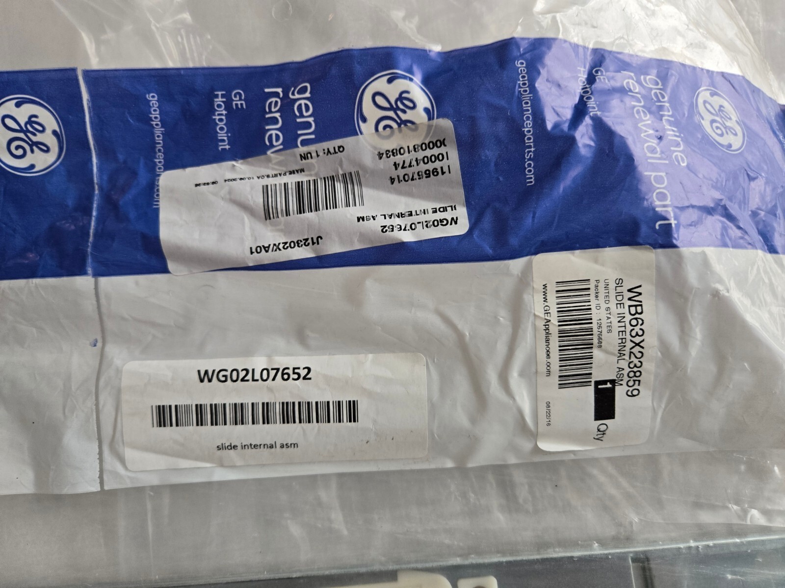 Genuine General Electric GE Slider Internal Assy P/N WB63X23859