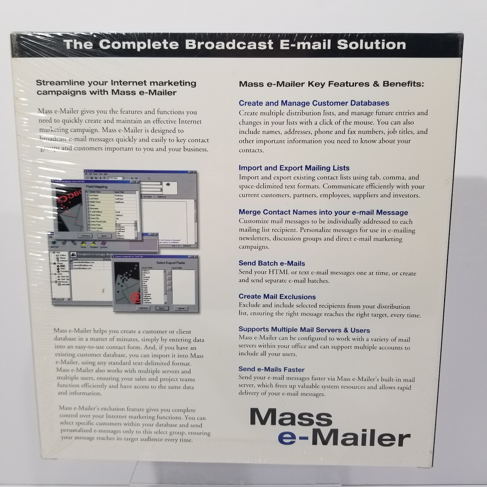 Intelliquis Mass e-Mailer Software Rare Vintage Windows 95/98, NT/2000 NEW NOS