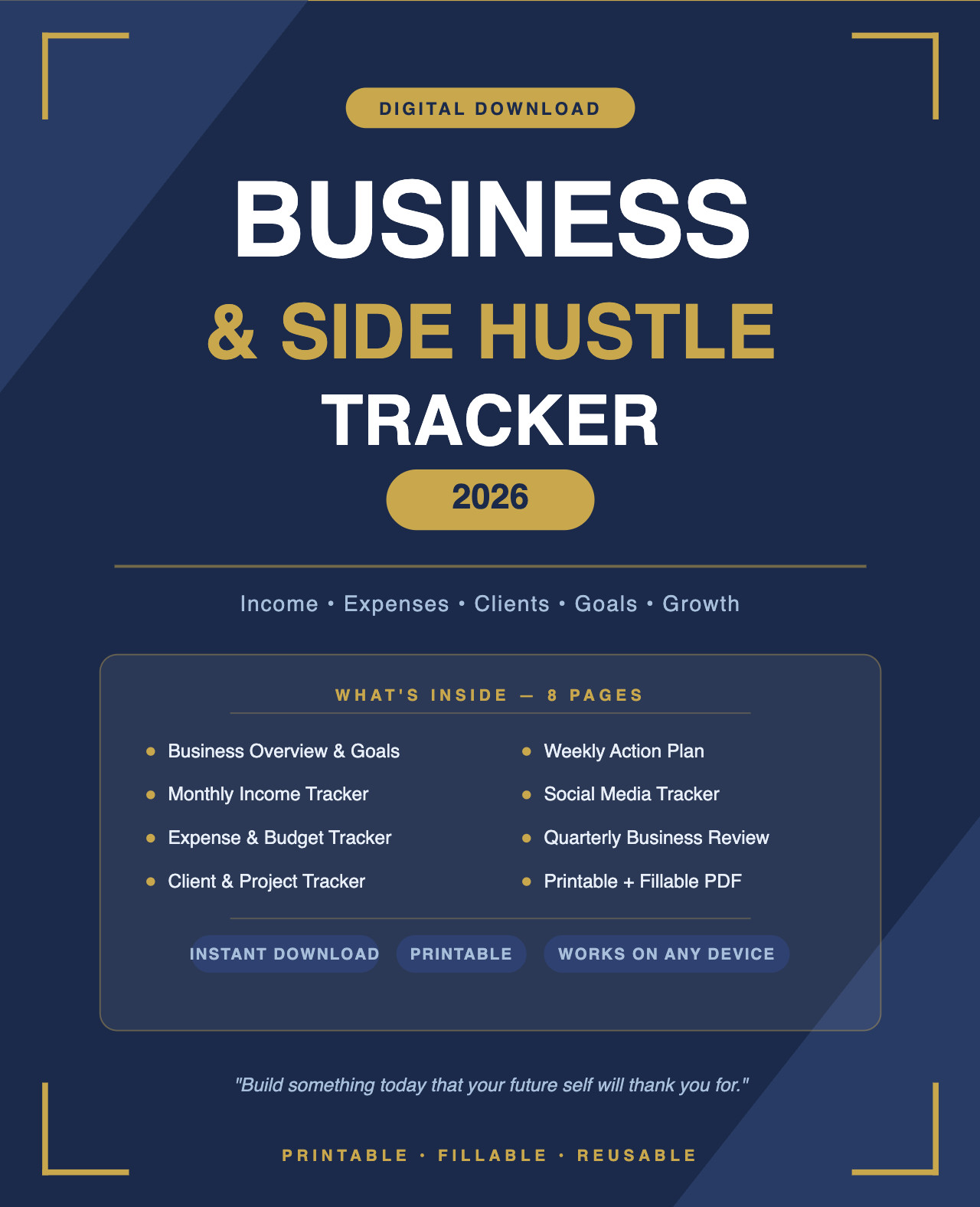 2026 Business & Side Hustle Tracker Printable PDF Planner | Income Expense