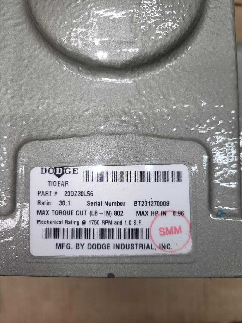 DODGE TIGEAR Right Angle Worm Gear Reducer 20QZ30L56 Ratio 30:1 *NEW – NO BOX**